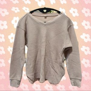 Uniqlo Waffle V-Neck Long Sleeve T-Shirt - XS, Pink